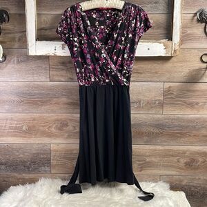 Elle Black Floral Dress, Size Small, Vintage